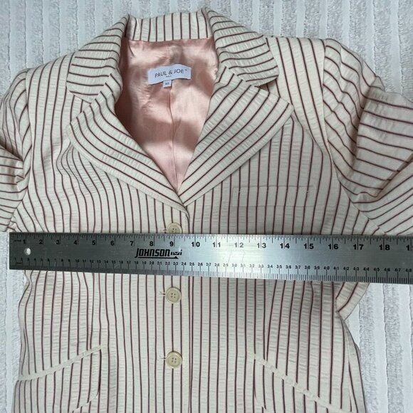 Paul & Joe Womens Striped Single Breasted Smart Blazer Jacket Sz 40 White Cotton - Picture 6 of 8